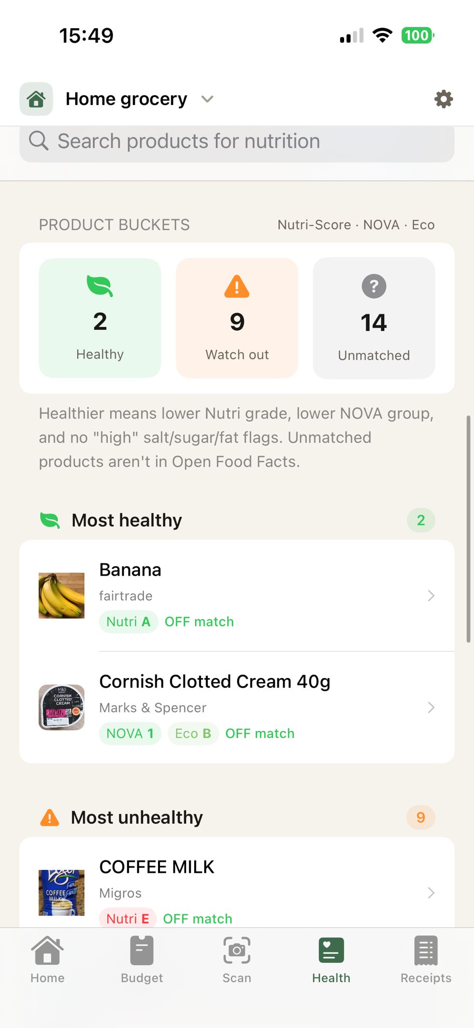 Receed health insights screen