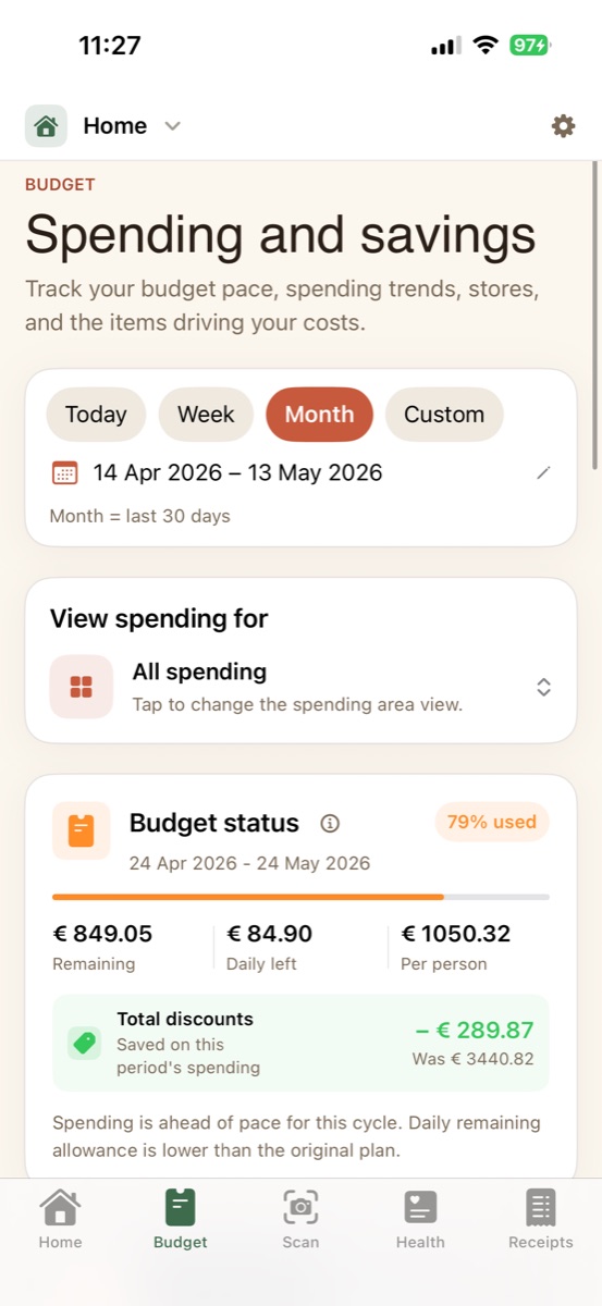 Receed budget spending screen