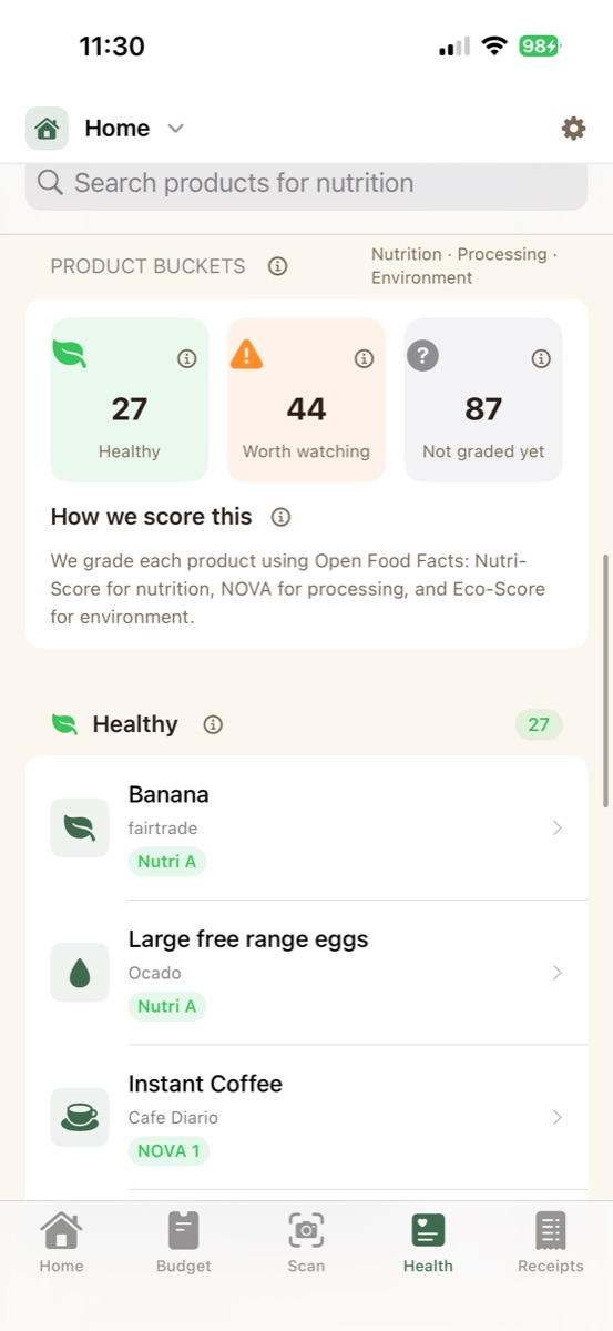 Receed health buckets screenshot
