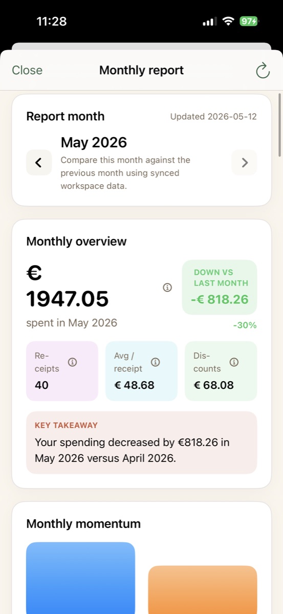 Receed monthly report overview screenshot