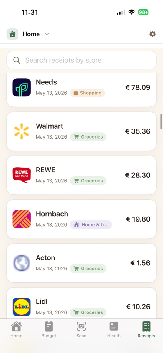 Receed receipt list