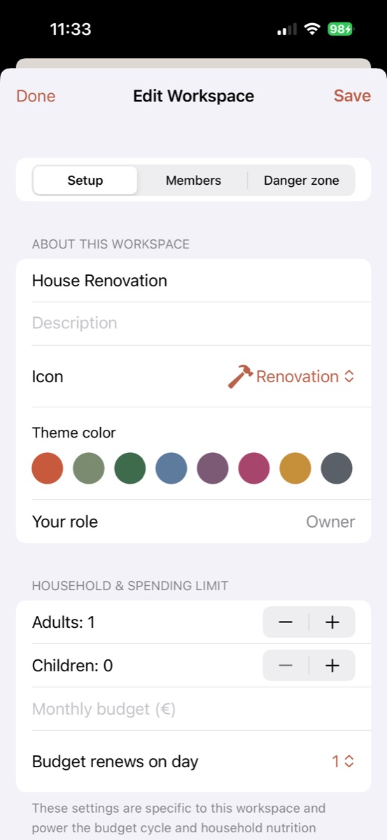 Receed workspace settings screenshot