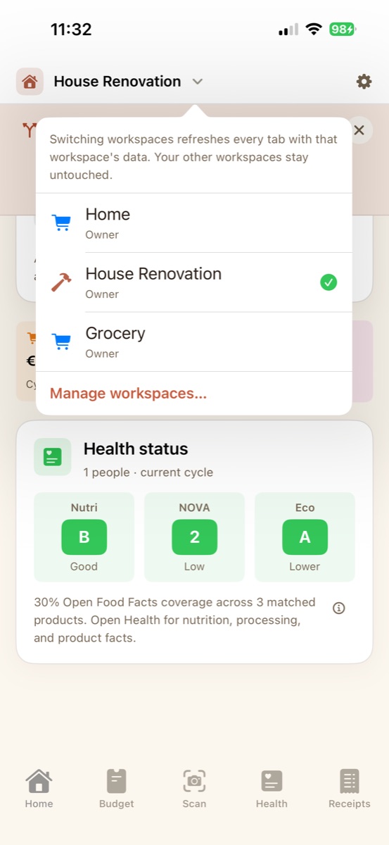 Receed workspace switcher screenshot